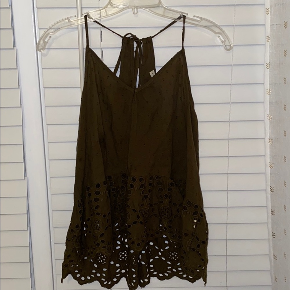 Love stitch army green lace tank